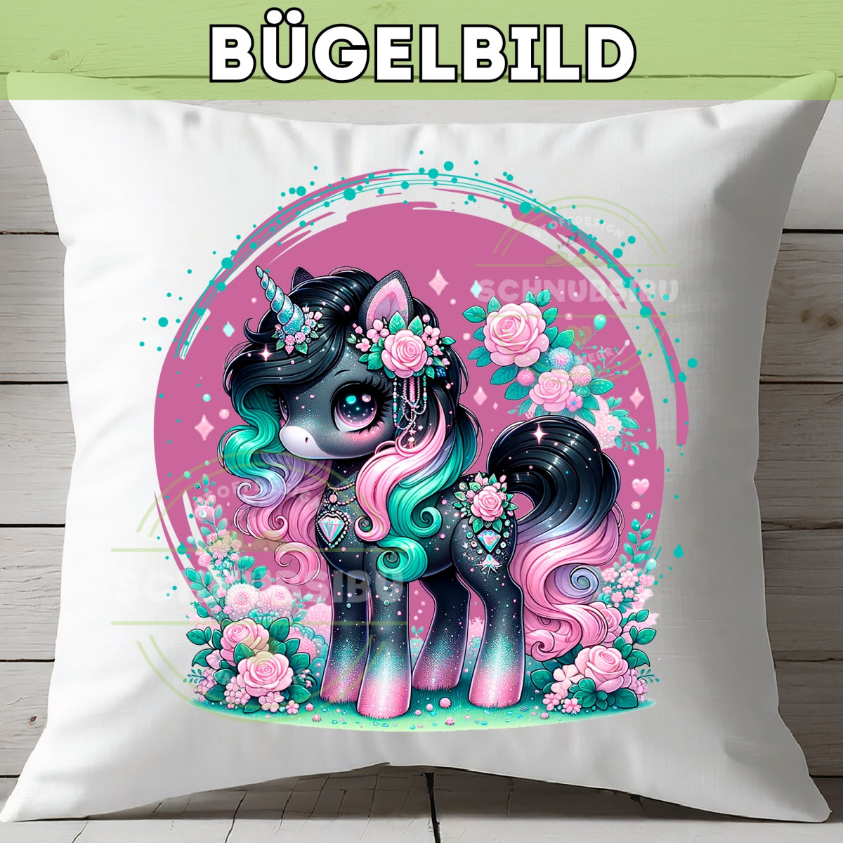 Bügelbild Einhorn Black Edition Nr. 8